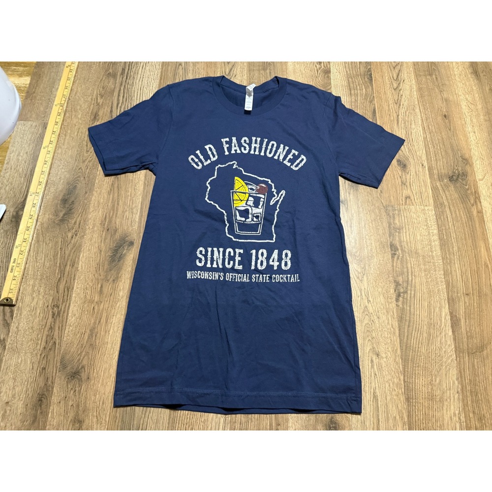 Bella+Canvas Shirt Unisex Size S Navy Blue Wisconsin Cocktail Old Fashioned